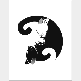 Minimalist Cat Neko YinYang Tshirt Posters and Art